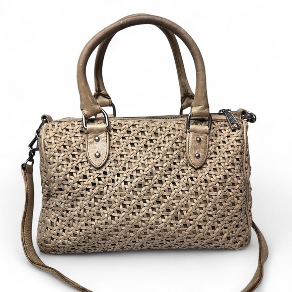 Rebecca Minkoff Distressed Woven Leather Satchel Women's Purse Shoulder Strap - Picture 3 of 12